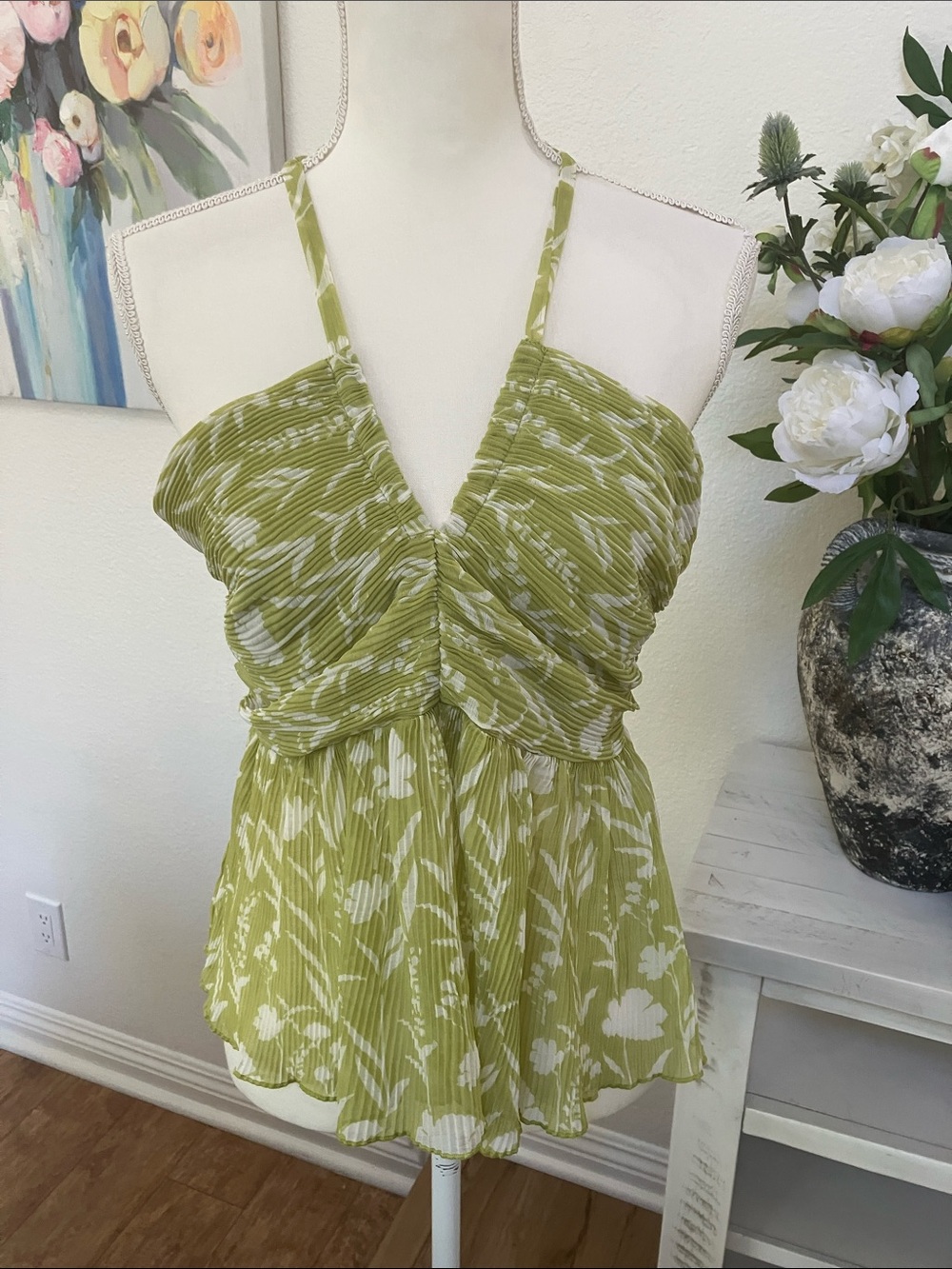 Green and white Chiffon Floral Top.